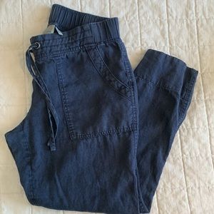 Athleta Linen Drawstring Cropped Pant - Navy